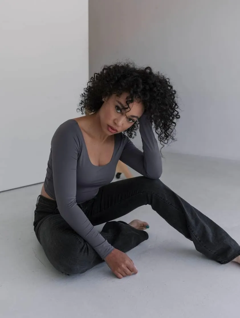 Almere Long Sleeve Top for Women, Contour Double-Lined Seamless Smooth Fabric Sleeved Basic Top w/Low Neck Cut