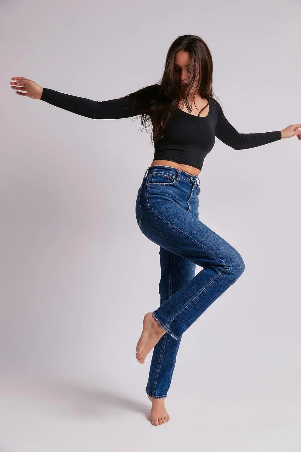 Almere Long Sleeve Top for Women, Contour Double-Lined Seamless Smooth Fabric Sleeved Basic Top w/Low Neck Cut