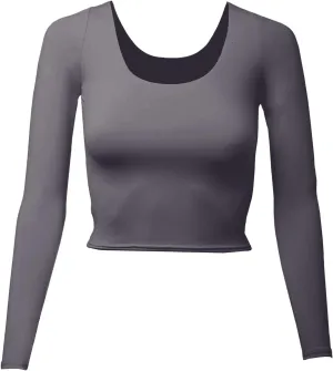 Almere Long Sleeve Top for Women, Contour Double-Lined Seamless Smooth Fabric Sleeved Basic Top w/Low Neck Cut