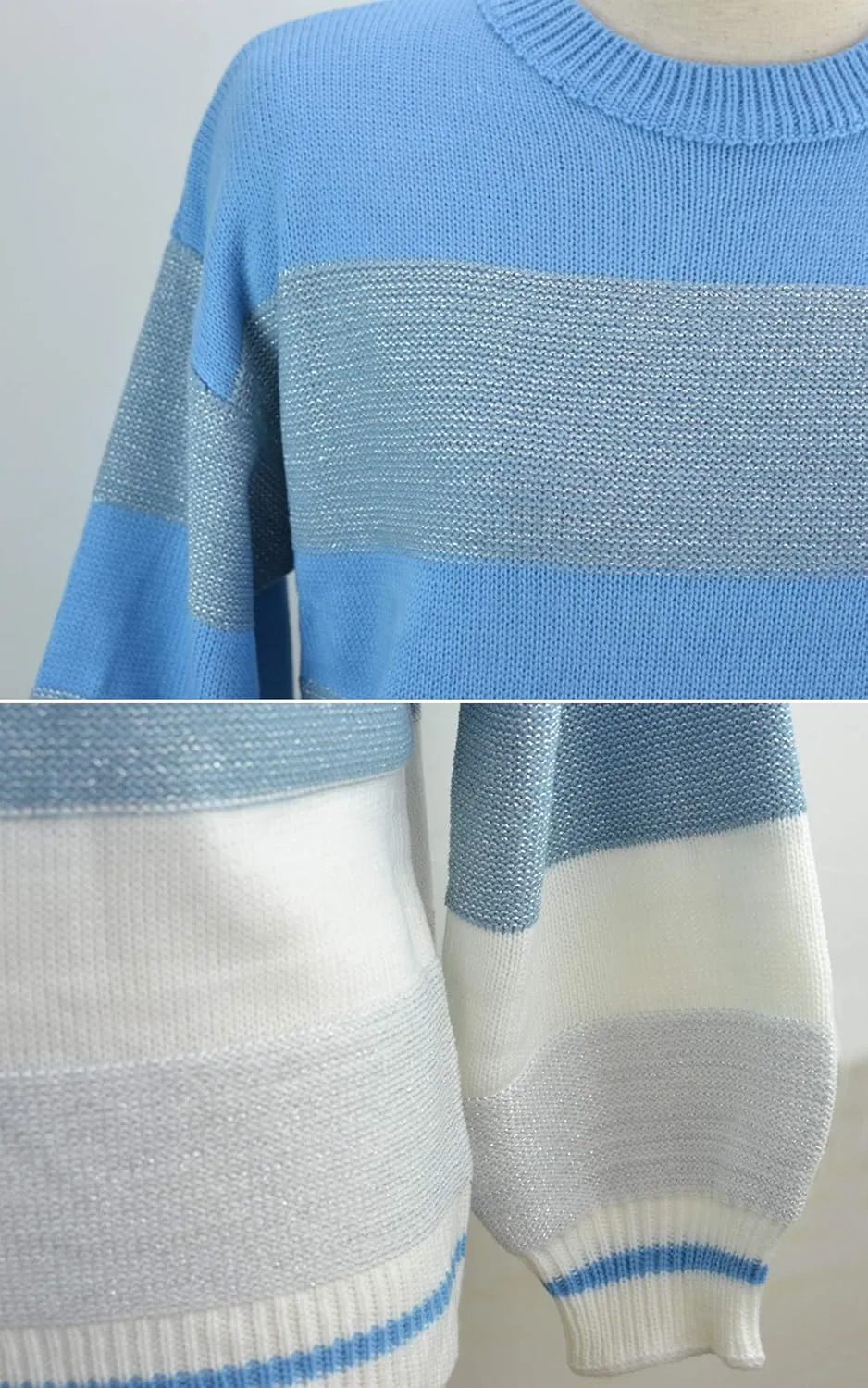 Angashion Women's Sweaters Casual Long Sleeve Crewneck Color Block Patchwork Pullover Knit Sweater Tops