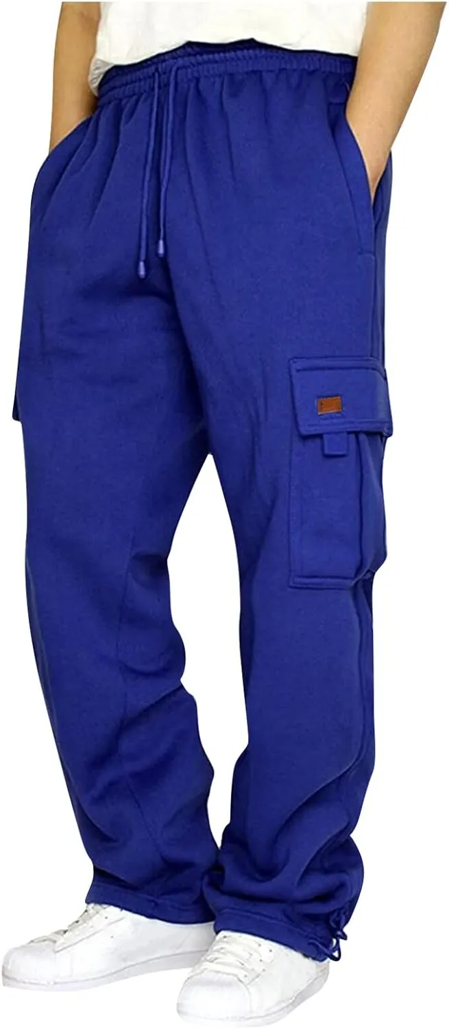 Baggy Cargo Pants Men Elastic Waist Open Bottom Sweatpants Loose Fit Lightweight Hiking Work Pants Multi Pockets