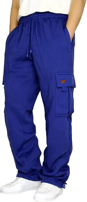 Baggy Cargo Pants Men Elastic Waist Open Bottom Sweatpants Loose Fit Lightweight Hiking Work Pants Multi Pockets