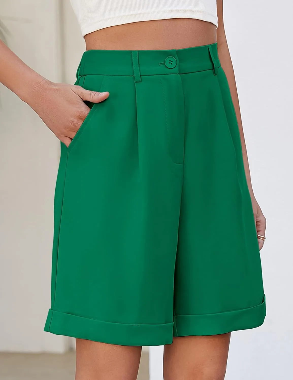 BBX Lephsnt Summer Bermuda Shorts for Women 2025 Trendy Elastic High Waisted Wide Leg Shorts Work Casual Dressy Shorts