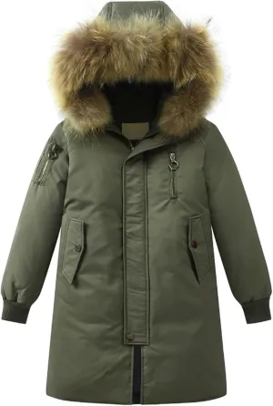 Boys Girls Long Parka Winter Coat Kids Hooded Down Jacket Warm Puffer Coat Unisex Windproof Padded (AG, 5-6 Years)