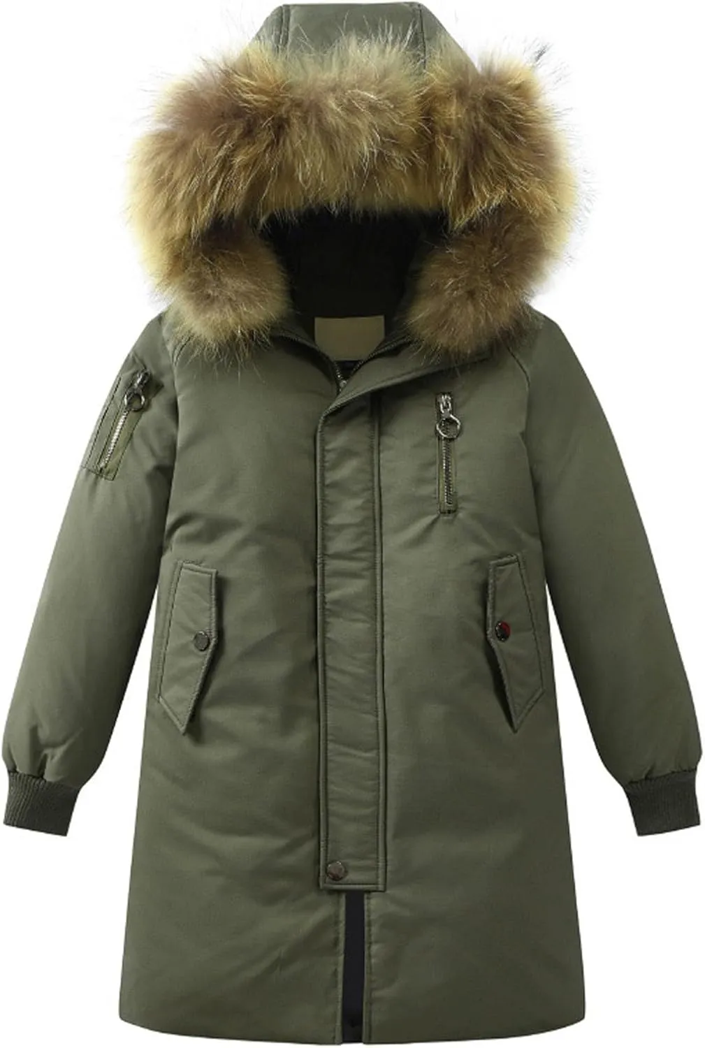 Boys Girls Long Parka Winter Coat Kids Hooded Down Jacket Warm Puffer Coat Unisex Windproof Padded (AG, 5-6 Years)