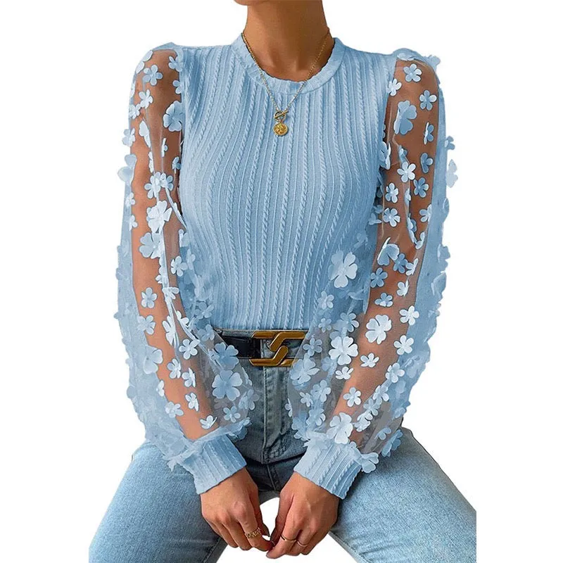 Butterfly Design Sheer Puff Sleeve Crop Top