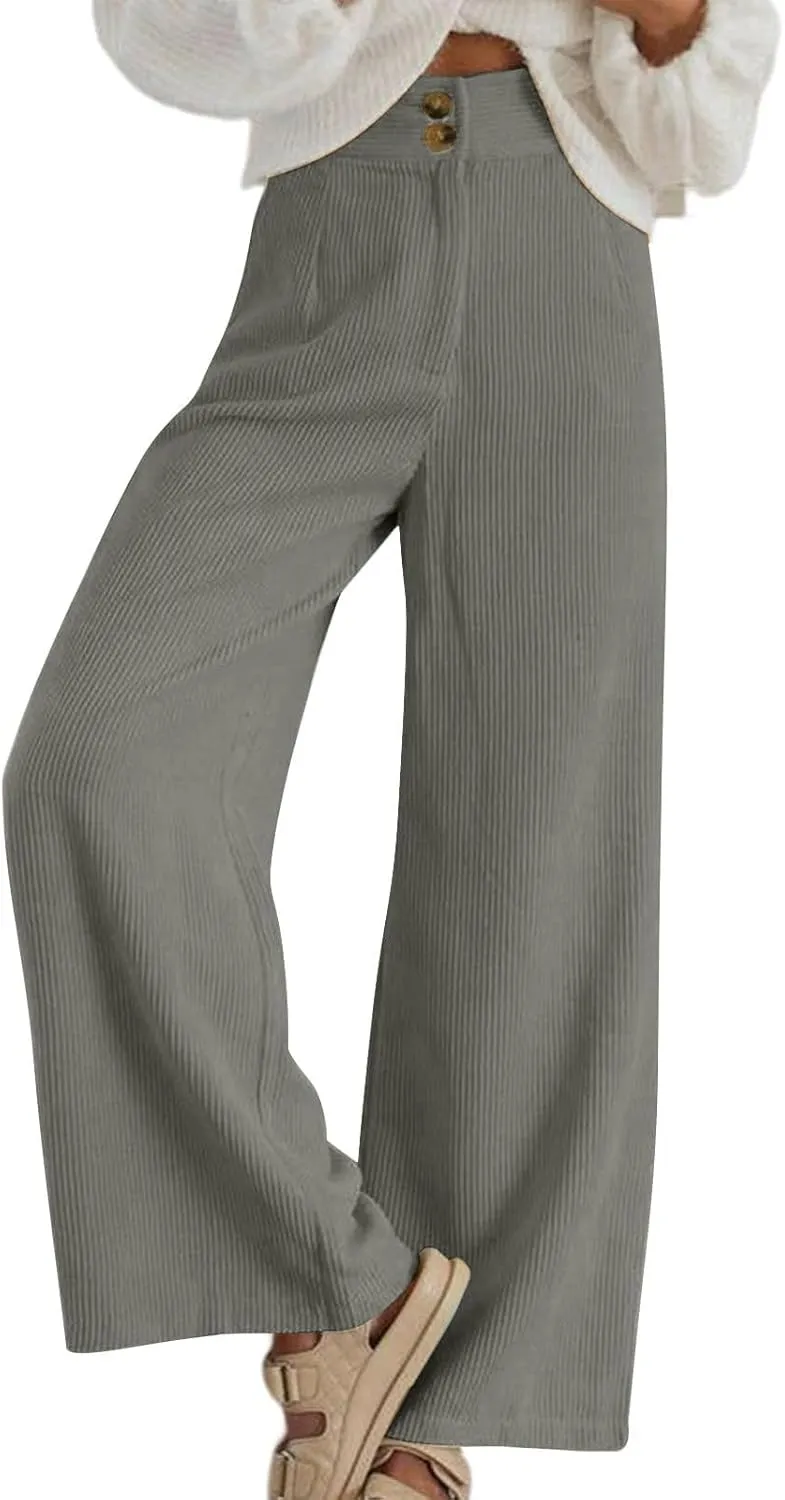 Corduroy Pants for Women Wide Leg High Waist Loose Comfy Trousers Velvet Flare Casual Bell Bottom Pants with Pockets
