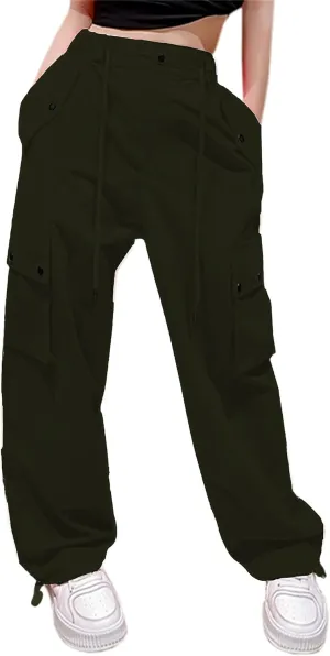 Cromoncent Girls & Womens Baggy Sweatpants Joggers Cargo Pants, 6 Years-Women 2XL