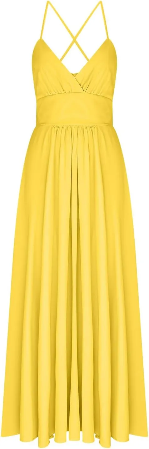 Dresses for Women Sexy Low Cut Wrap V Neck Tie Up Backless Pleated Maxi Dress Side Split Cocktail Wedding Party Gowns