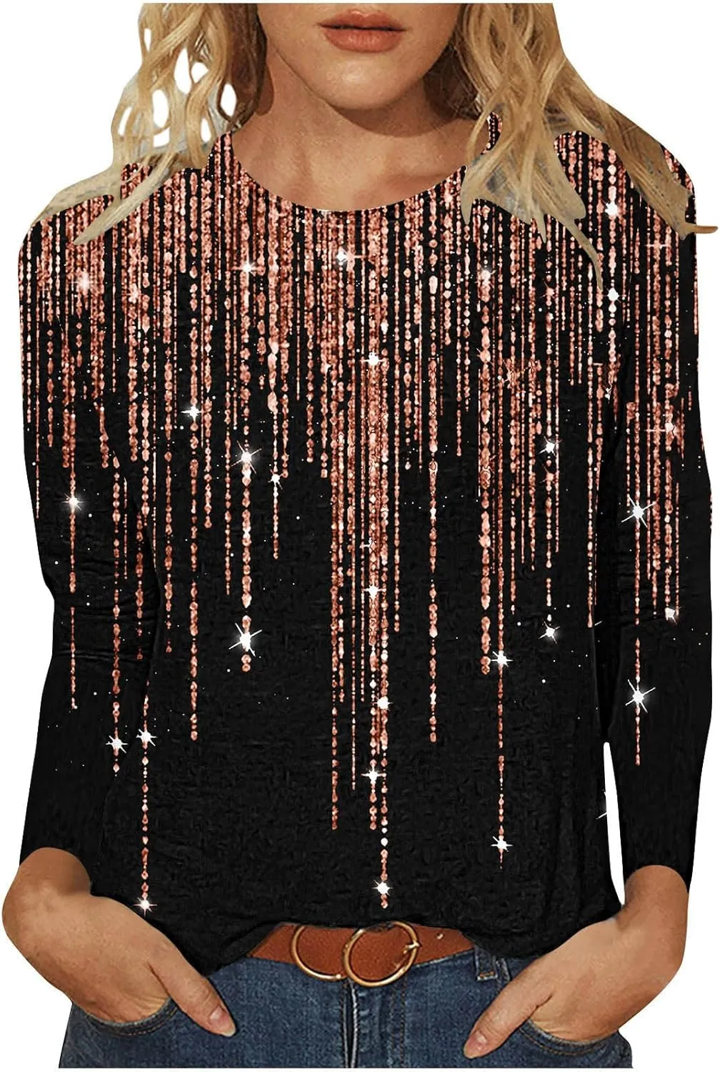 Fall Shirts for Women 2024 Dressy Casual Long Sleeve Crewneck Blouses Floral Print Tunic Tops Cotton Tshirt
