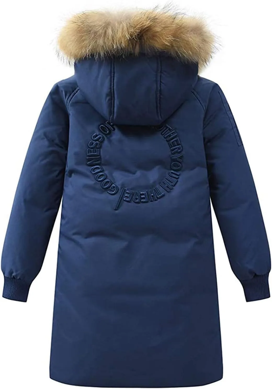 Girls Boys Long Winter Coat Heavyweight Puffer Jacket Insulated Parka with Fu Hooded Padded Down Coat for Kids