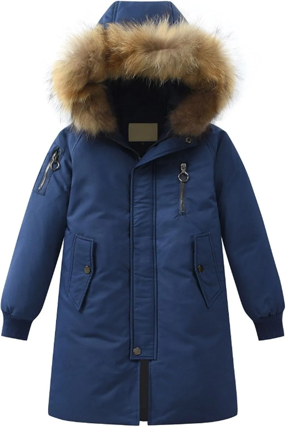 Girls Boys Long Winter Coat Heavyweight Puffer Jacket Insulated Parka with Fu Hooded Padded Down Coat for Kids