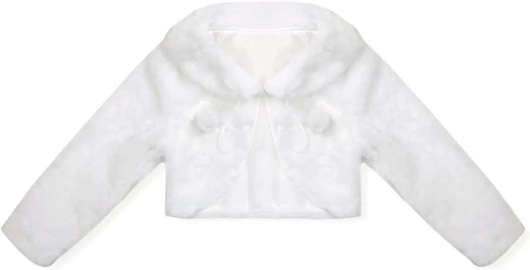 iEFiEL Girls Baptism Flower Dress Wedding Faux Fur Bolero Jacket Shrug