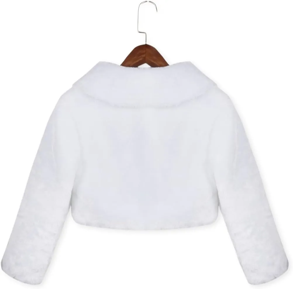 iEFiEL Girls Baptism Flower Dress Wedding Faux Fur Bolero Jacket Shrug
