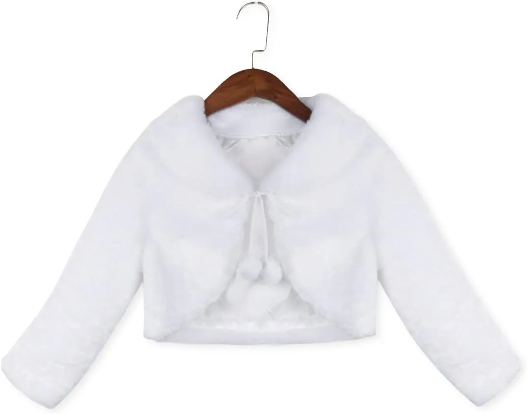 iEFiEL Girls Baptism Flower Dress Wedding Faux Fur Bolero Jacket Shrug