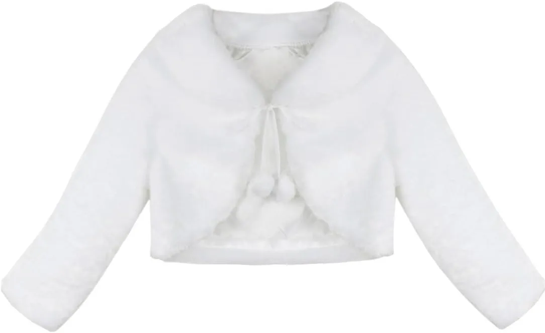 iEFiEL Girls Baptism Flower Dress Wedding Faux Fur Bolero Jacket Shrug