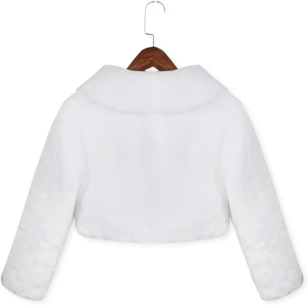 iEFiEL Girls Baptism Flower Dress Wedding Faux Fur Bolero Jacket Shrug