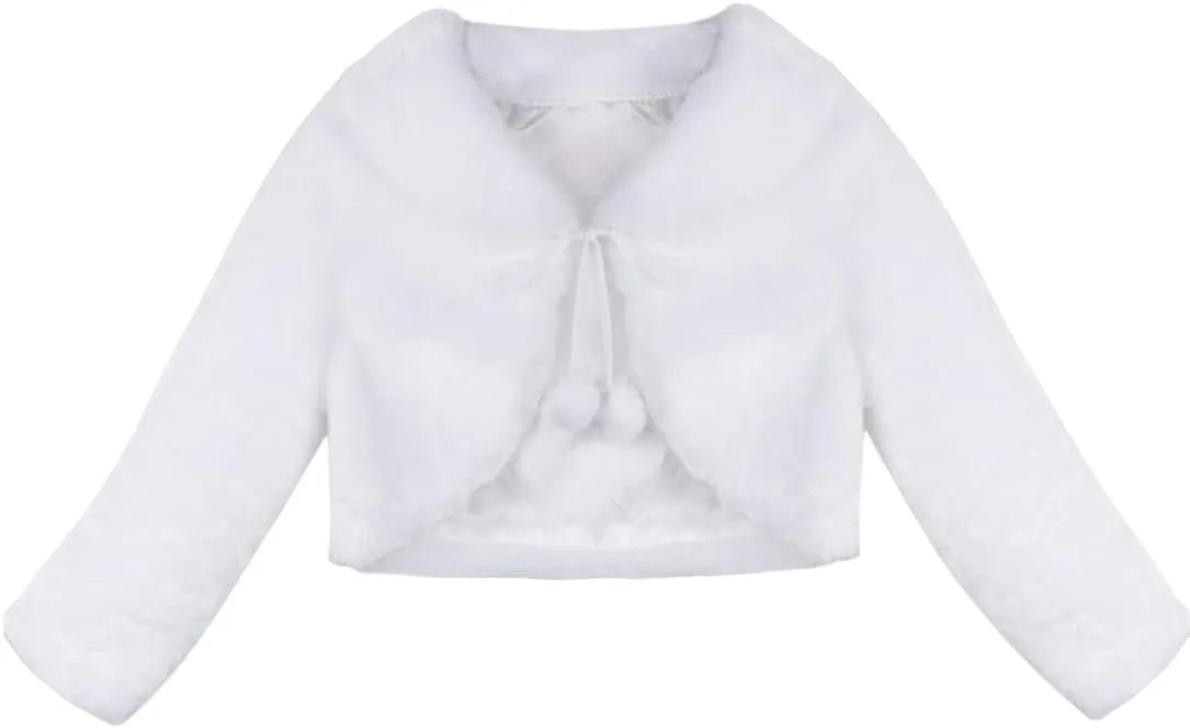 iEFiEL Girls Baptism Flower Dress Wedding Faux Fur Bolero Jacket Shrug