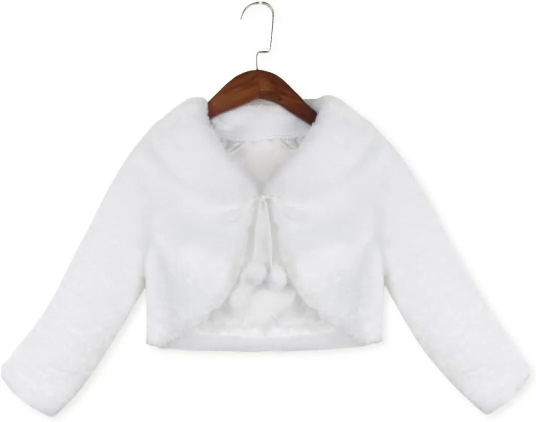 iEFiEL Girls Baptism Flower Dress Wedding Faux Fur Bolero Jacket Shrug