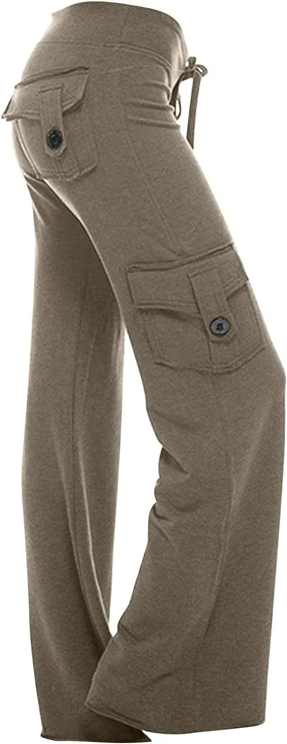 LFEOOST Plus Size Yoga Pants for Women Loose Wide Leg Sweatpants High Waist Stretch Cozy Workout Cargo Pants with 4 Pockets