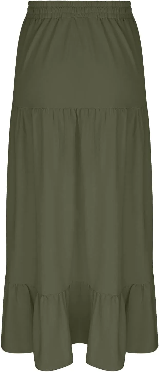 Long Split Skirt for Women Cotton Boho Maxi Elastic Waist Skirts Vacation Tiered Puffle Swing A Line Chiffon Skirt