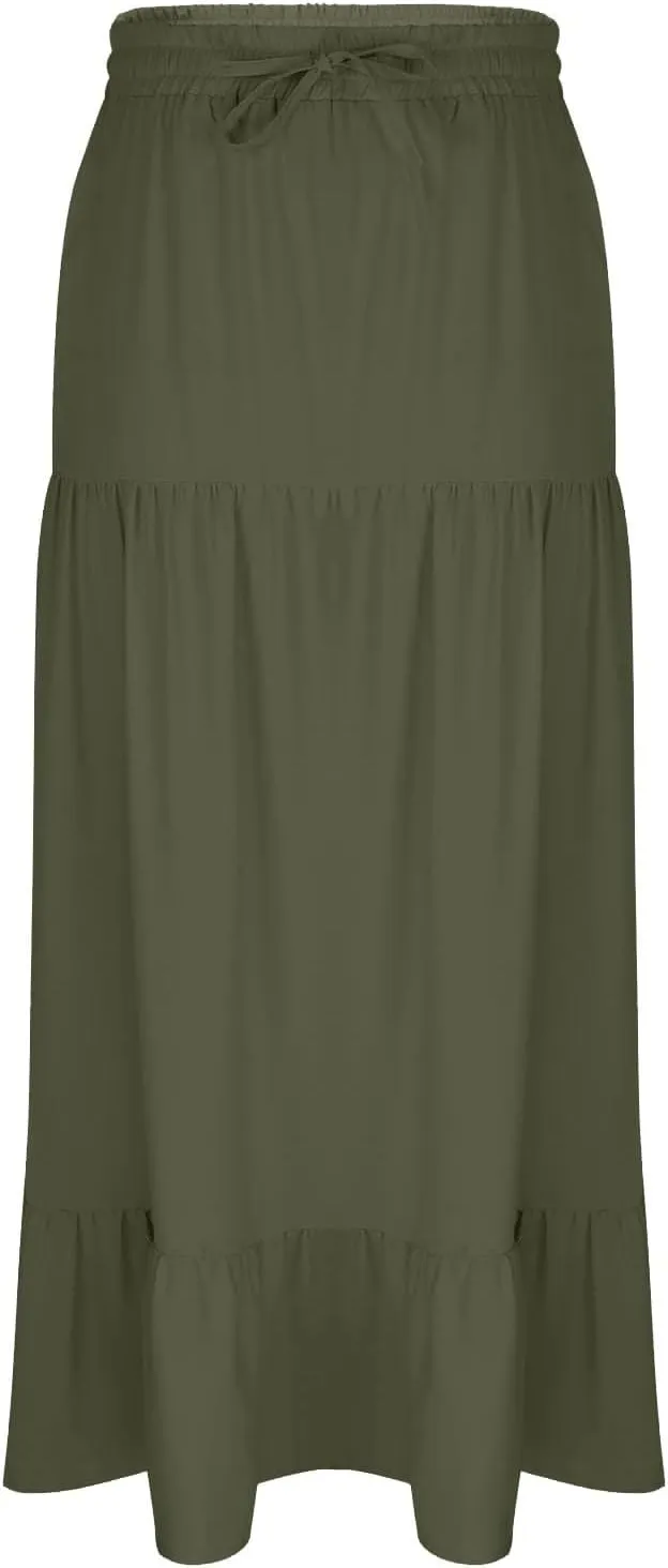 Long Split Skirt for Women Cotton Boho Maxi Elastic Waist Skirts Vacation Tiered Puffle Swing A Line Chiffon Skirt