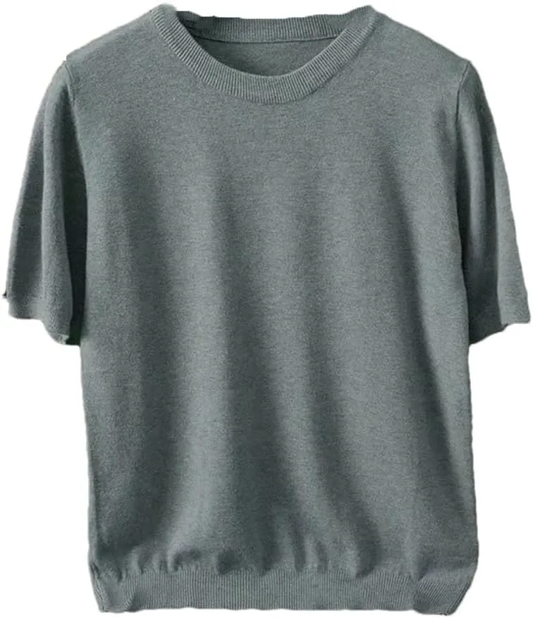 Men's Cashmere Short Sleeve Knitted Pullover Sweater Men Crewneck Casual Vintage Sweater