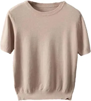 Men's Cashmere Short Sleeve Knitted Pullover Sweater Men Crewneck Casual Vintage Sweater