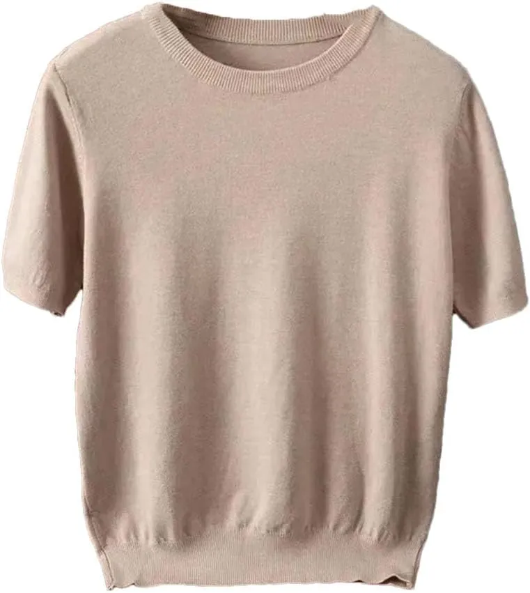 Men's Cashmere Short Sleeve Knitted Pullover Sweater Men Crewneck Casual Vintage Sweater