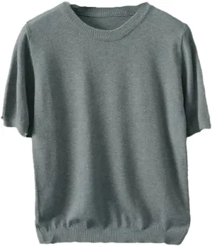 Men's Cashmere Short Sleeve Knitted Pullover Sweater Men Crewneck Casual Vintage Sweater