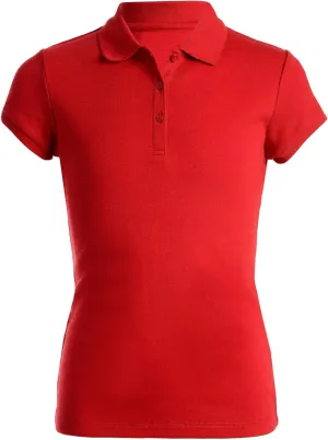 Nautica Girls' School Uniform Short Sleeve Polo Shirt, Button Closure, Soft Pique Fabric