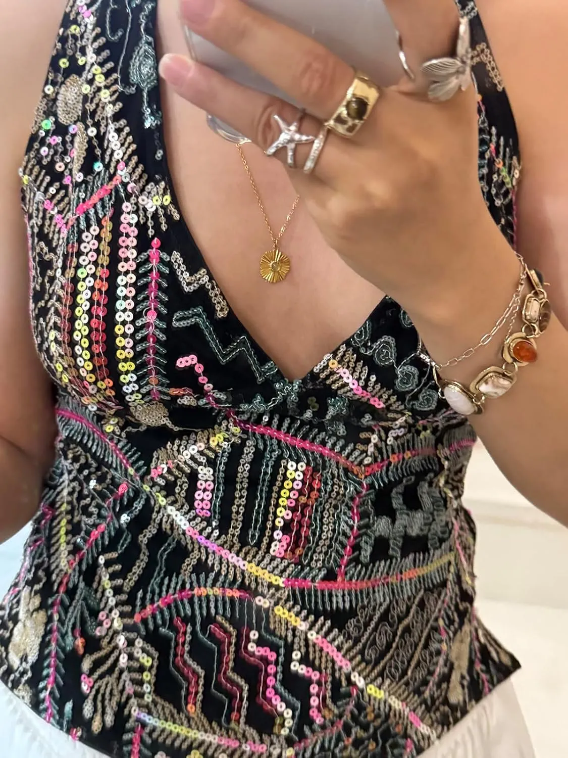 Sequin Halter Top for Women Sexy Sleeveless Deep V Neck Backless Glitter Tank Top Night Out Party Rave Outfits