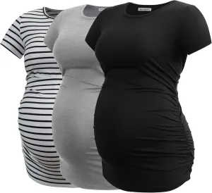 Smallshow Women's Maternity Tops Side Ruched Tunic T-Shirt Pregnancy Clothes