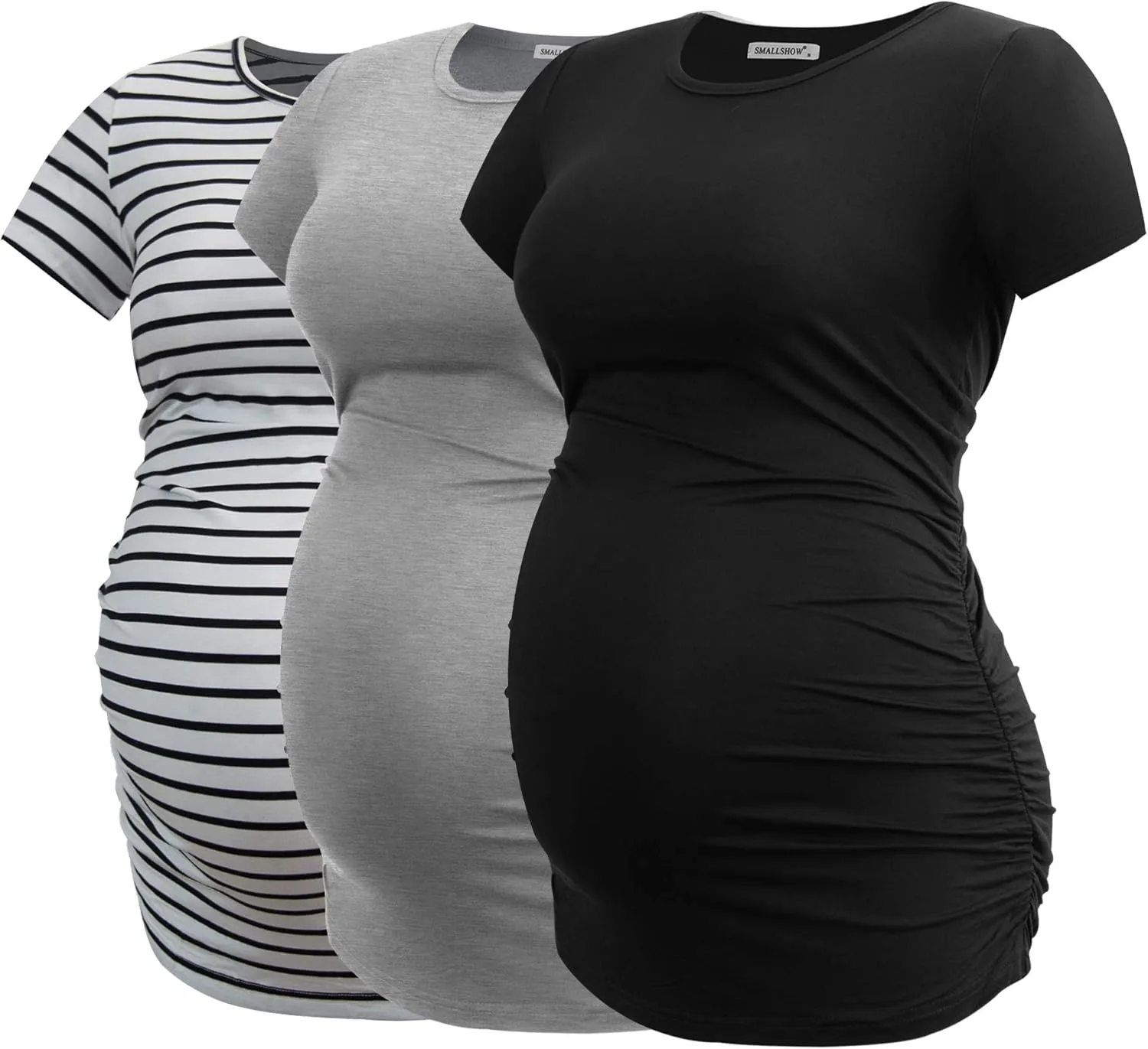Smallshow Women's Maternity Tops Side Ruched Tunic T-Shirt Pregnancy Clothes