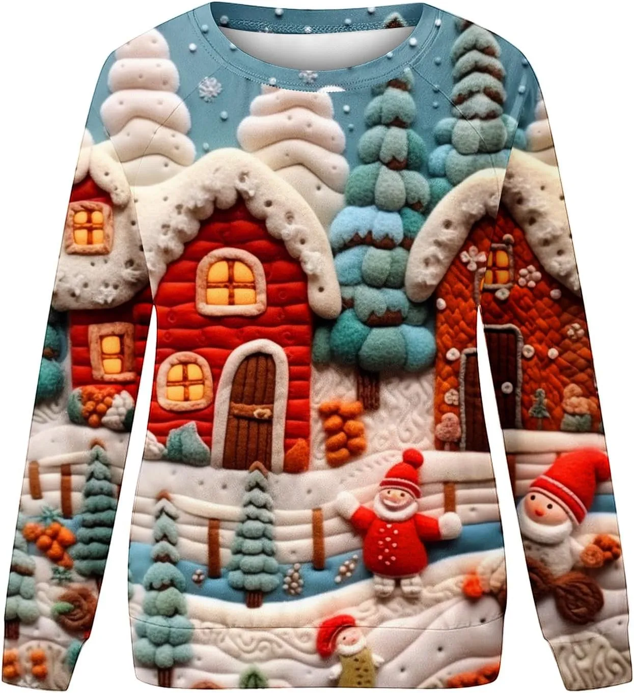 SMIDOW Women Ugly Christmas Sweatshirts 3D Digital Print Novelty Pullover Tops Funny Santa Xmas Tree Graphic Holiday Outfits