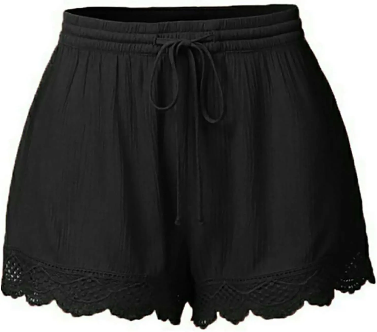Summer Shorts for Women Elastic Waist Drawstring Lace Trim Pleated Beach Shorts Comfy Loose Lightweight Casual Shorts