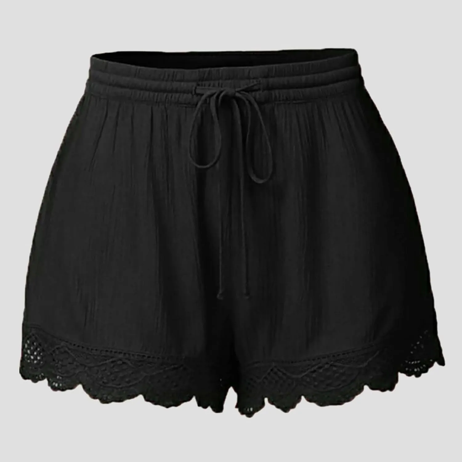 Summer Shorts for Women Elastic Waist Drawstring Lace Trim Pleated Beach Shorts Comfy Loose Lightweight Casual Shorts