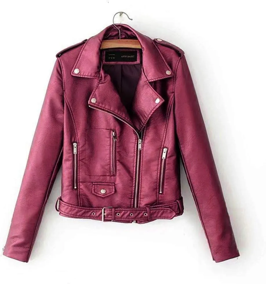 Trendy Faux Leather Moto Biker Jacket Classic Side Zipper PU Coats Outwear Plus Size