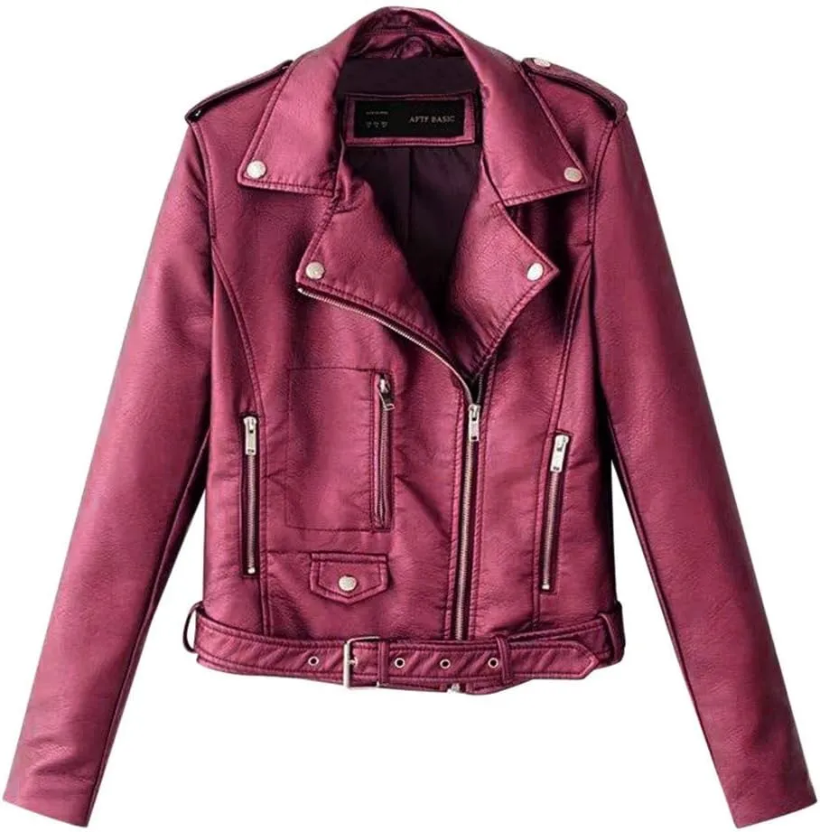 Trendy Faux Leather Moto Biker Jacket Classic Side Zipper PU Coats Outwear Plus Size