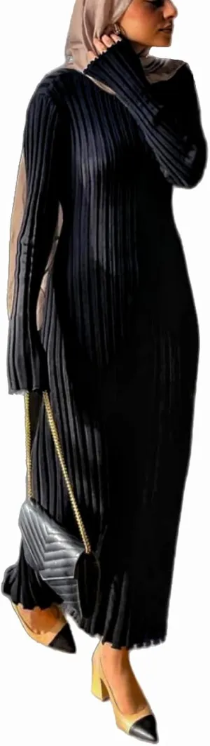 Women Bell Long Sleeve Knit Maxi Dress Crewneck Ribbed Bodycon Long Dress Slim Fit Y2K Sweater Dress Streetwear