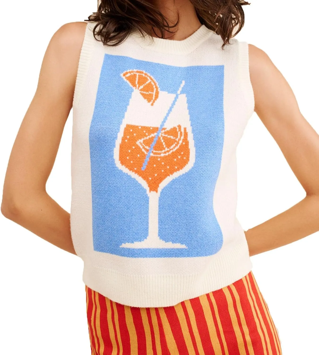 Women Graphic Sweater Vest Y2k Sleeveless Lobster Pullover Top Crew Neck Lightweight Fall Knit Tank Top