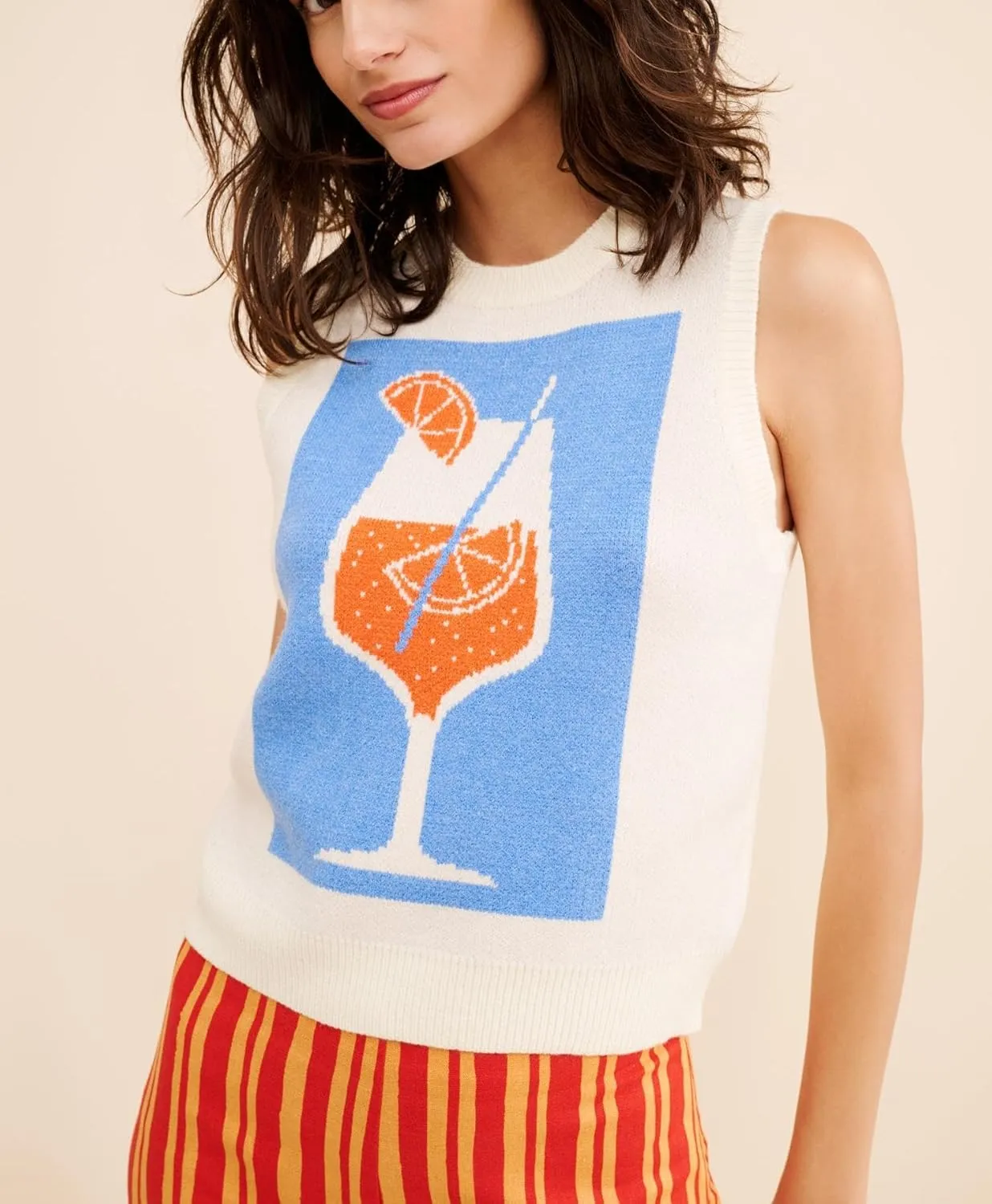 Women Graphic Sweater Vest Y2k Sleeveless Lobster Pullover Top Crew Neck Lightweight Fall Knit Tank Top