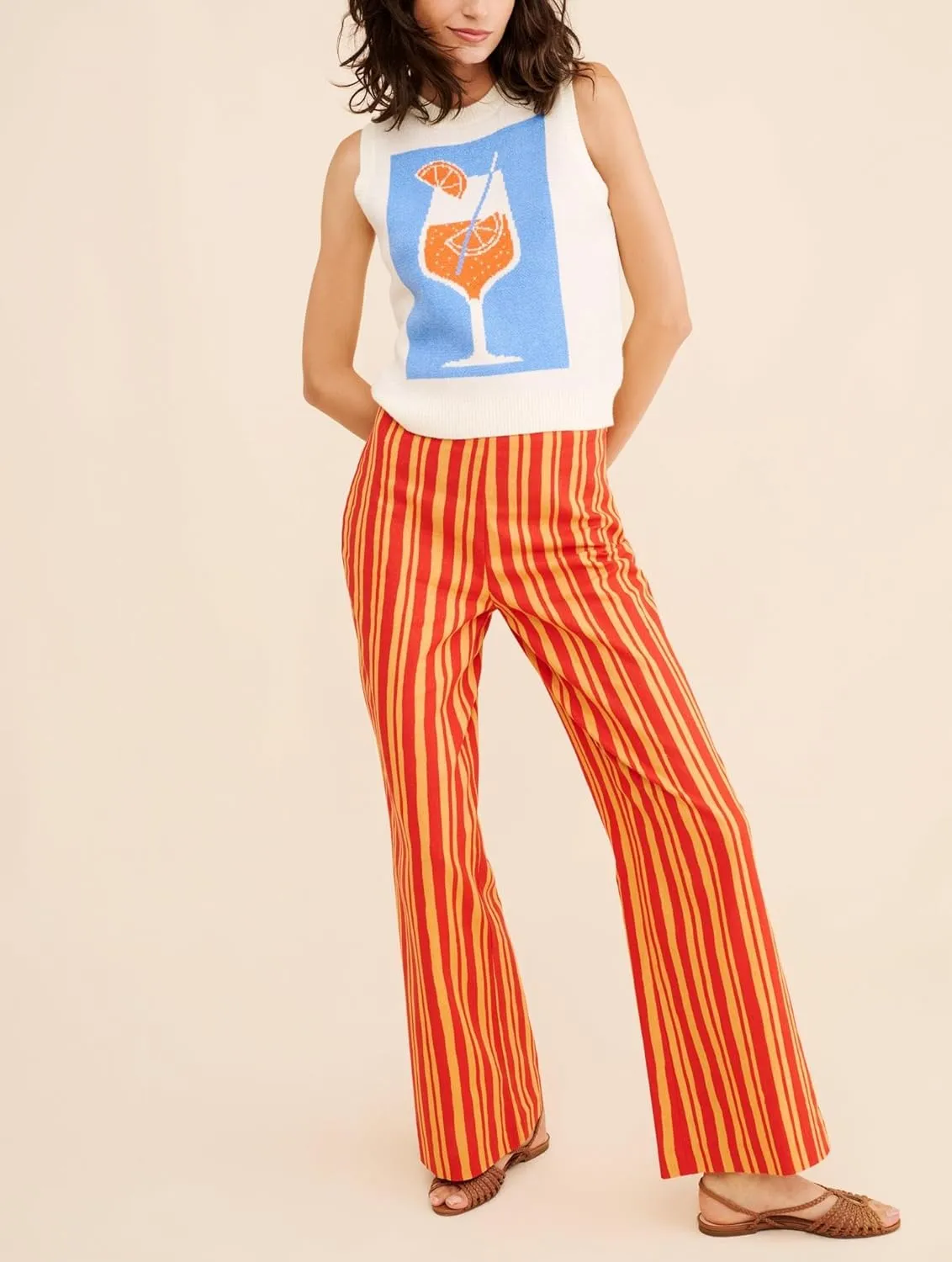 Women Graphic Sweater Vest Y2k Sleeveless Lobster Pullover Top Crew Neck Lightweight Fall Knit Tank Top