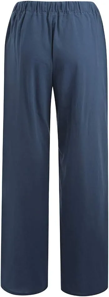 Women's Cotton Linen Palazzo Pants Summer Flowy Casual Wide Leg Drawstring Pants High Waist Loose Comfy Beach 2025 Trousers