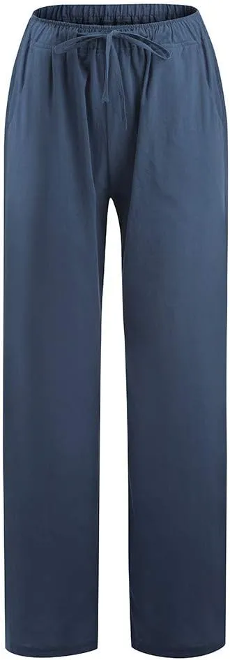 Women's Cotton Linen Palazzo Pants Summer Flowy Casual Wide Leg Drawstring Pants High Waist Loose Comfy Beach 2025 Trousers