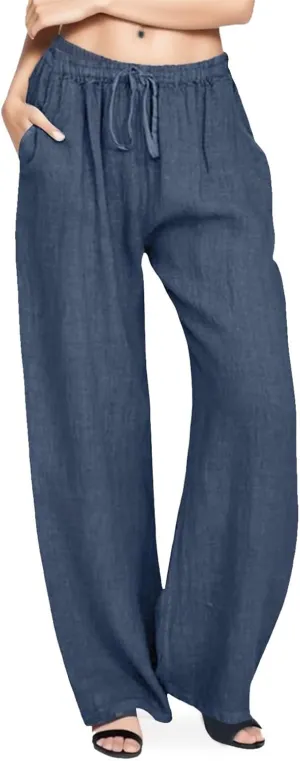 Women's Cotton Linen Palazzo Pants Summer Flowy Casual Wide Leg Drawstring Pants High Waist Loose Comfy Beach 2025 Trousers