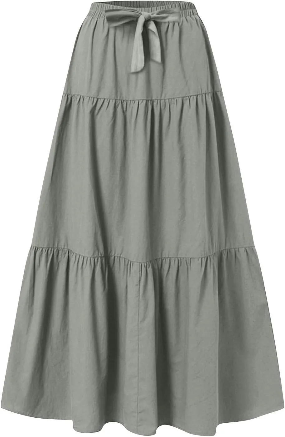 Women??s Summer Boho Skirts Fashion Elastic High Waisted Drawstring Ruffle Hem Maxi Skirts Flowy Tiered A Line Skort