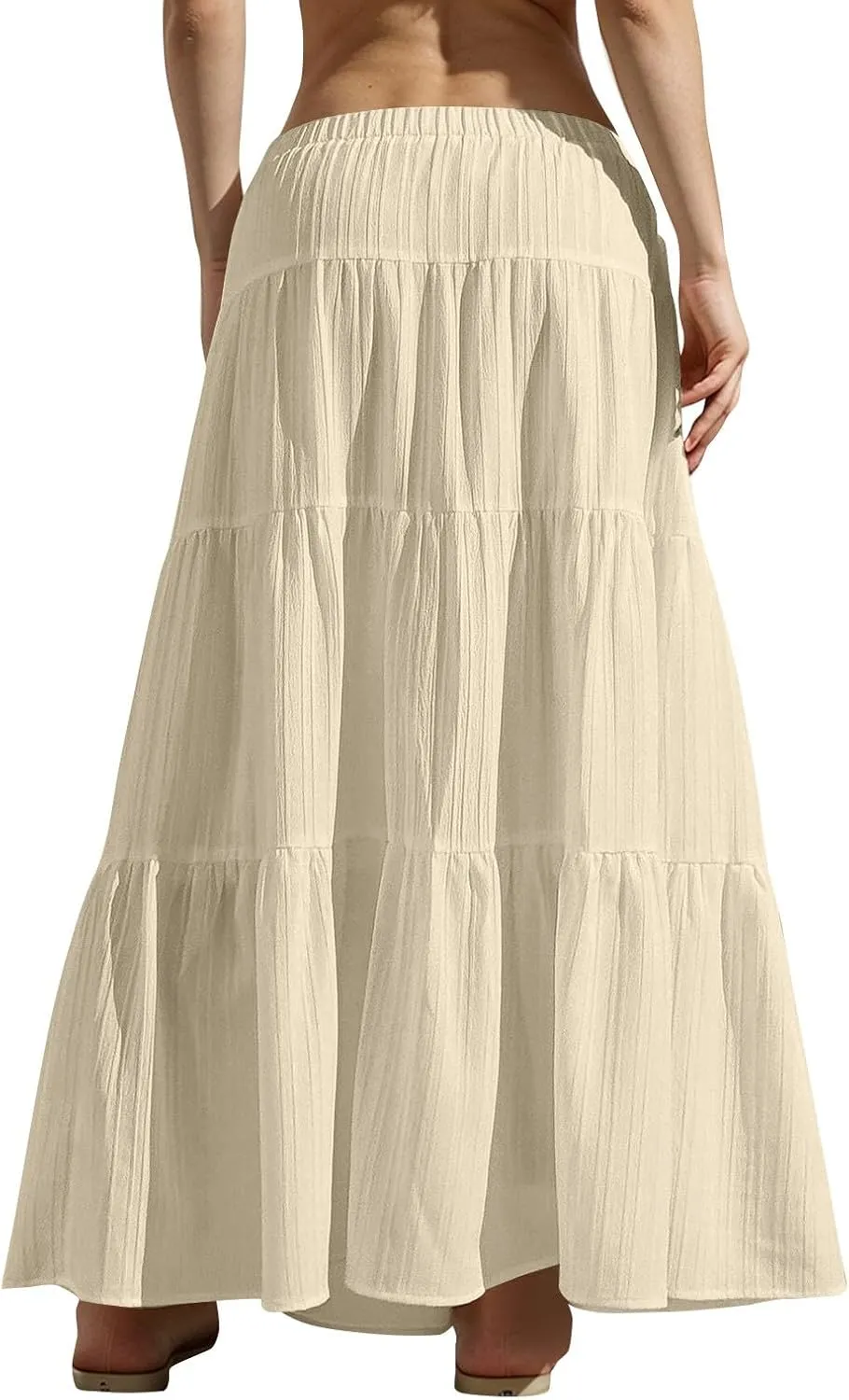 Women's Summer Casual Maxi Skirt Boho Flowy Swing Tiered A-Line Skirt 2025 Fashion Pleated Beach Long Skirts