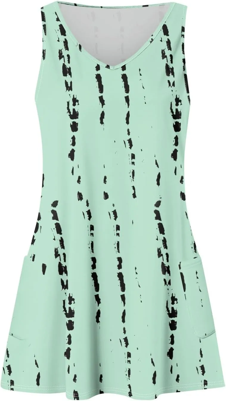 Womens Summer Dresses 2025 Beach Dress with Pocket Sleeveless V Neck Sundress Casual Vacation Swimsuit Coverup