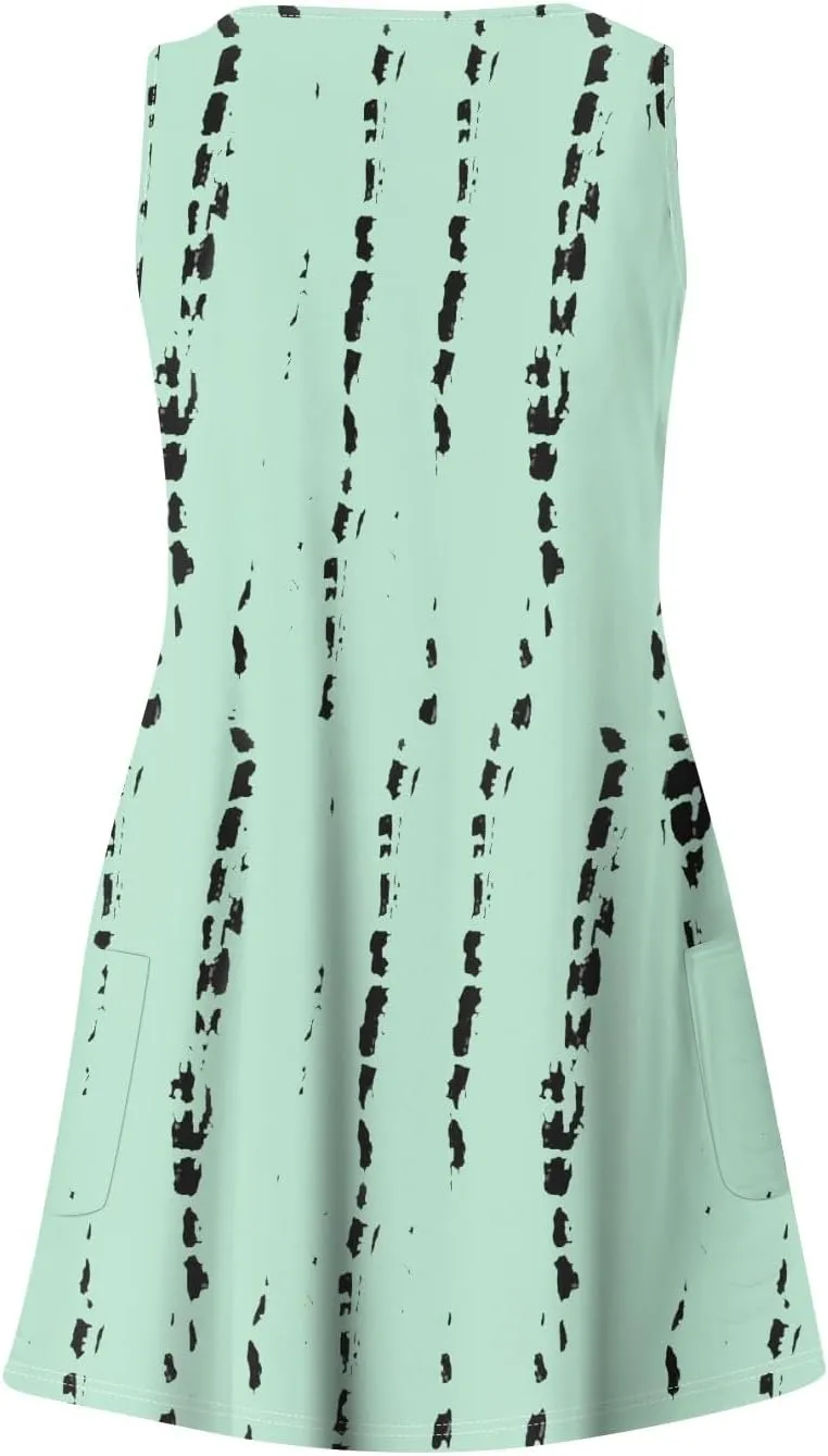 Womens Summer Dresses 2025 Beach Dress with Pocket Sleeveless V Neck Sundress Casual Vacation Swimsuit Coverup